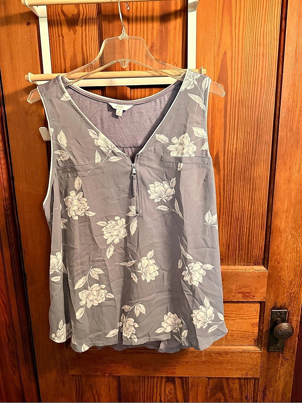 Floral Zip-Front Tank Top in Gray